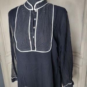 Richard Malcolm Silk Sheer Mandarin Collar Tunic Blouse Pearlescent Button✨️M